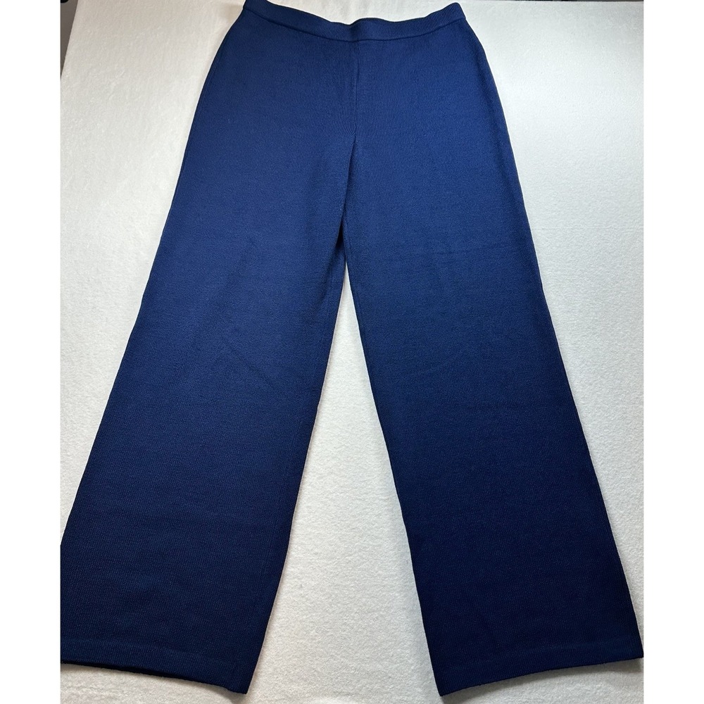 St. John Caviar Women's Blue Wool Blend Wide Leg Pants Size 14